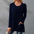 thumbnail image 2 of Baberdicy Women's T-Shirts Womens Long Sleeve Sweatshirts Color Block Crewneck Sweaters Tunic Tops Womens Tops Navy, 2 of 4