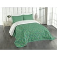 thumbnail image 3 of Ambesonne Feather Quilted Bedspread Set 3 Pcs, Peafowl Bohemian Design, King Size, Jade Green Caramel Blue, 3 of 5