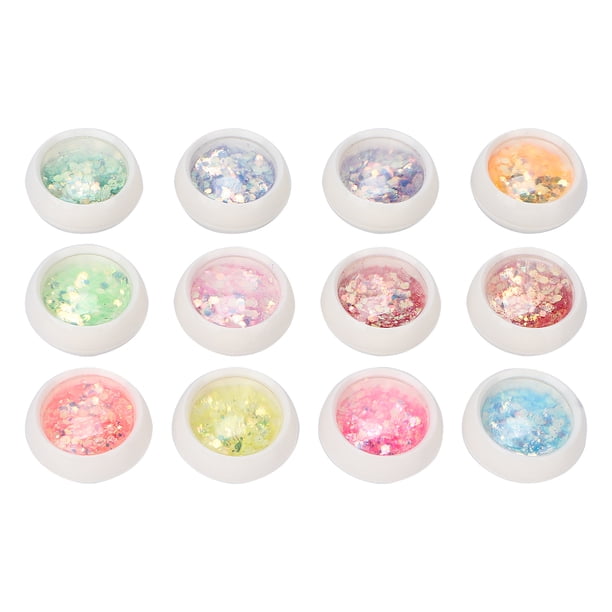 12 cajas de lentejuelas para decoración de uñas, copos de purpurina para decoración de uñas, polvos para manicura