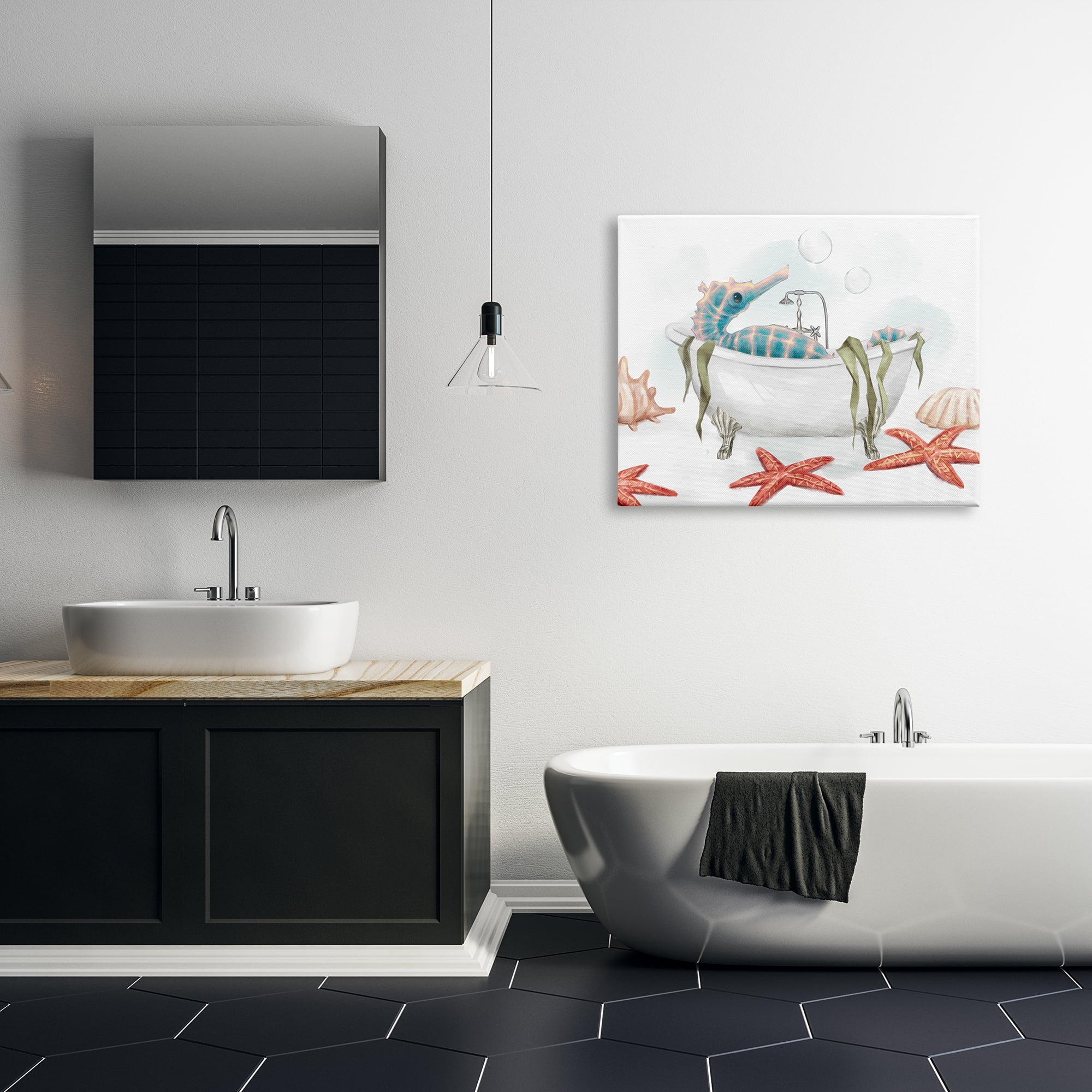 Stupell Industries Seahorse Resting Nautical Bath Tub Starfish Bubbles Coastal Painting Gallery-Wrapped Canvas Print Wall Art, 30 x 40, Design by Ziwei Li