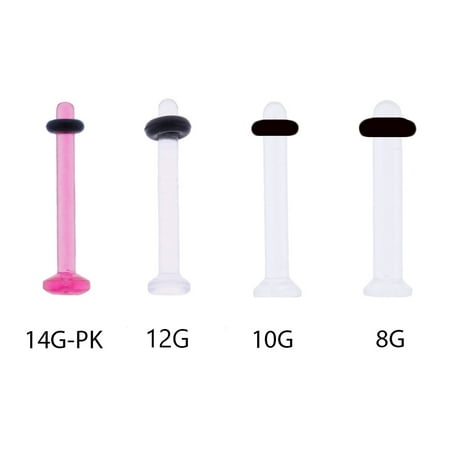 12g Gauge - Lex & Lu 4 Pack of Lucite Invisible Tongue Retainers Piercing 14G, 12G, 10G or 8 Gauge