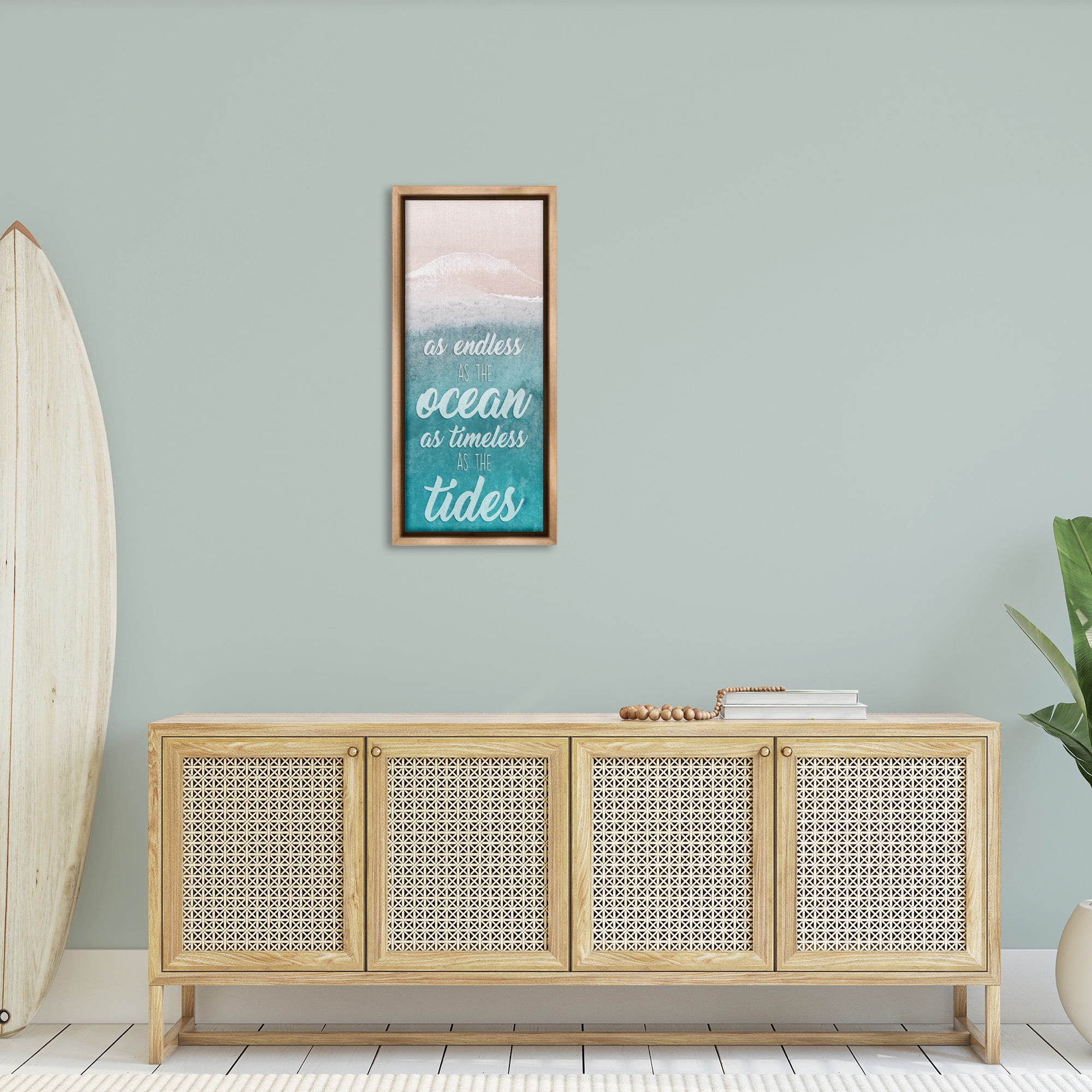 Stupell Industries Timeless As Tides Beach Phrase Inspirational Painting Brown Floater Framed Canvas Art Print Wall Art, 15 x 31