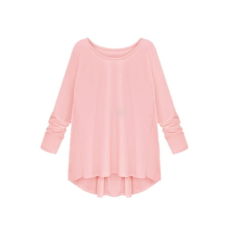 Unique Bargains Lady Round Neck Low High Hem Bowknot Back Tunic T-Shirt