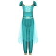 thumbnail image 4 of renvena Women's Arabian Princess Shiny Sequin Belly Dance Halloween with Tulle Jumpsuits Turquoise XL, 4 of 7