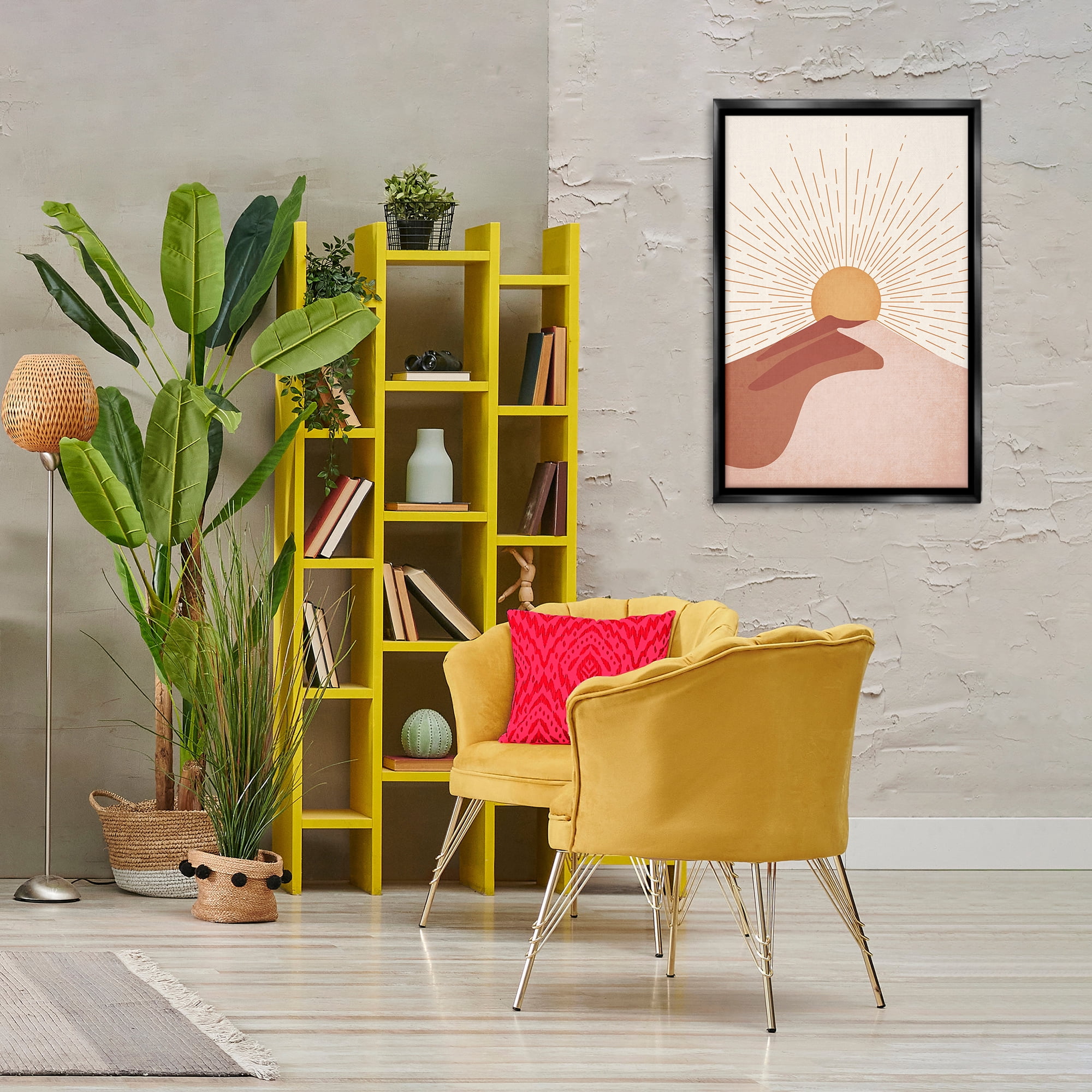 Stupell Industries Sand Dune & Sun Rays Landscape & Nature Painting Black Floater Framed Canvas Art Print Wall Art, 21 x 31