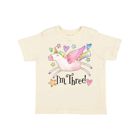 

Inktastic I m 3 Cute Rainbow Unicorn with Stars and Hearts Gift Toddler Boy or Toddler Girl T-Shirt