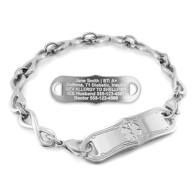 MedicEngraved Bracelet d'Alerte Médicale Personnalisé en Acier Inoxydable - Maillon Infini 6 mm
