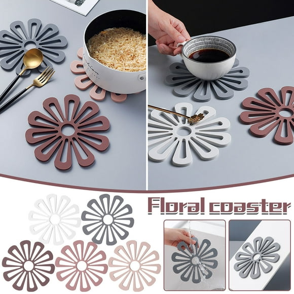 Iumwxz Kitchen Gadgets Household Flower-Shaped Dining Table Heat Insulation Non-Slip Tea Mat Kitchen Utensil Set Brown Silica Gel Up to 50% Off