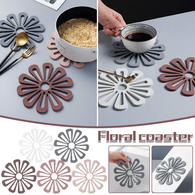 Xihbxyly Posavasos con Forma de Flor, Diseño de Aislamiento Térmico, Base Antideslizante, Accesorio Versátil para El Hogar, Colores Gris, Rojo, Rosa, Blanco y Marrón, 16 X 16 Cm