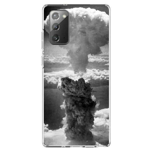 DistinctInk Clear Shockproof Hybrid Case for Samsung Galaxy Note 20 (6.7" Screen) - TPU Bumper, Acrylic Back, Tempered Glass Screen Protector - Nuclear Mushroom Cloud