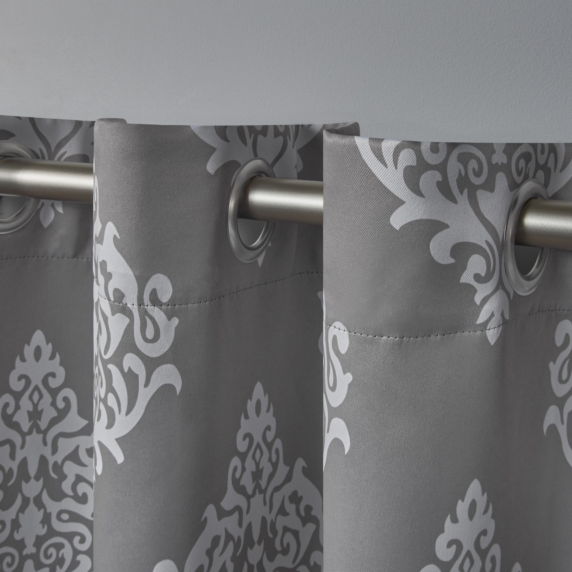 Exclusive Home Medallion Room Darkening Blackout Grommet Top Curtain Panel Pair, 52"x108", Silver
