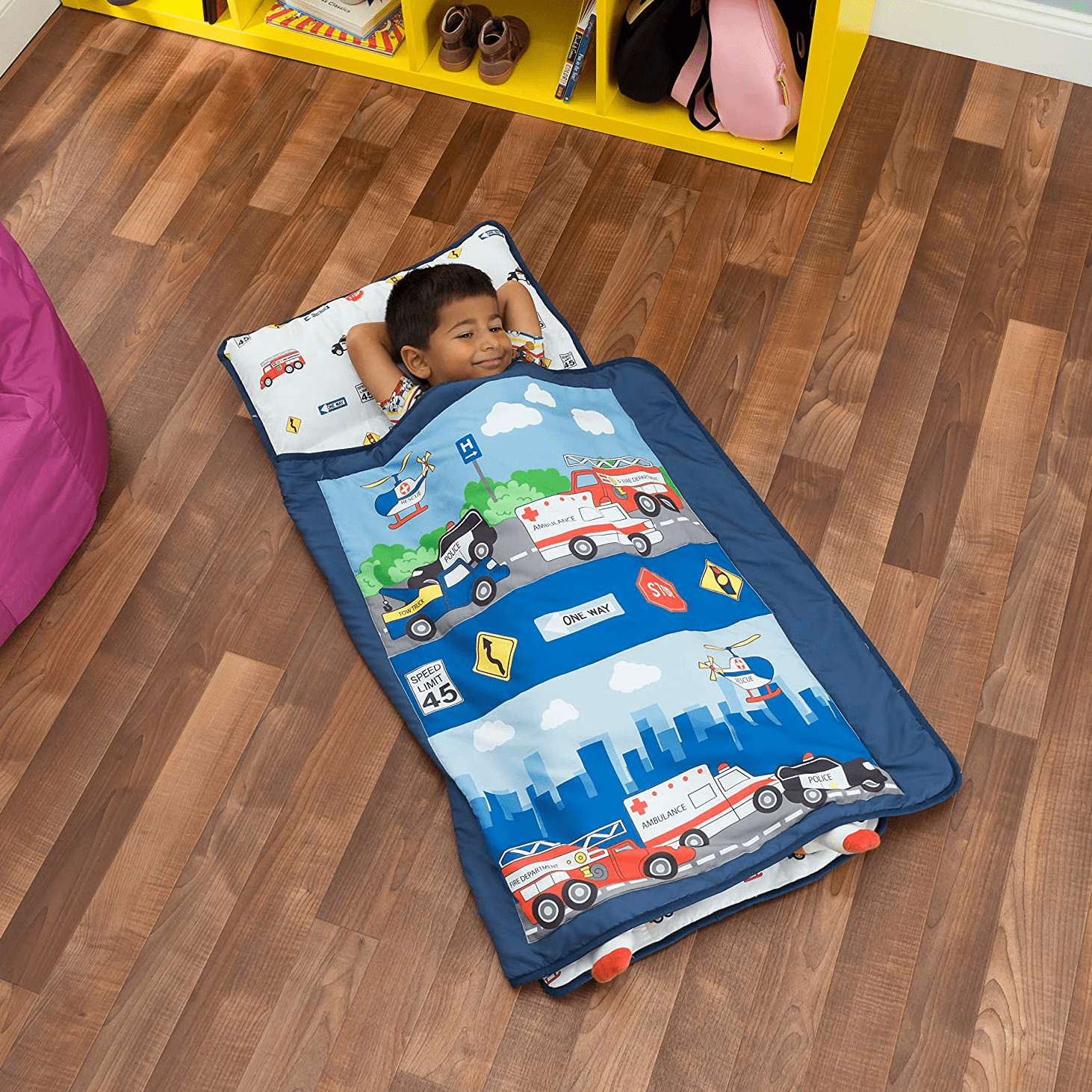 ECR4Kids Toddler Nap Mat Companion-Built-in Liner Blanket and Removable Pillow 