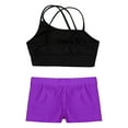 thumbnail image 4 of Lejafay Kids Girls 2 Piece Dance Outfits Crop Top with Booty Shorts Active Set Gymnastics Leotard Black&Purple M, 4 of 7