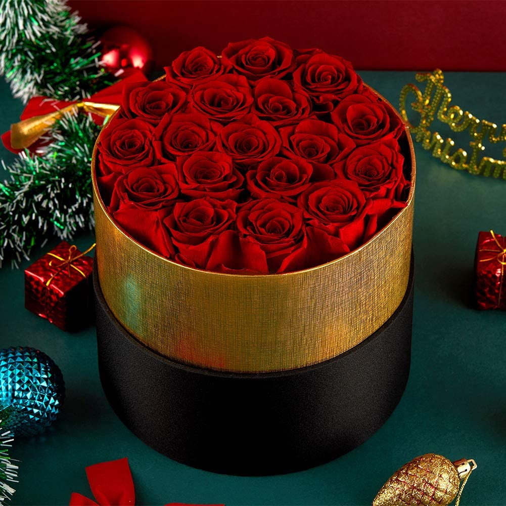 Eterfield Real Roses Handmade Preserved Roses in a Box That Last a Year  Gift for Her (Round Black Box, Red Rose)