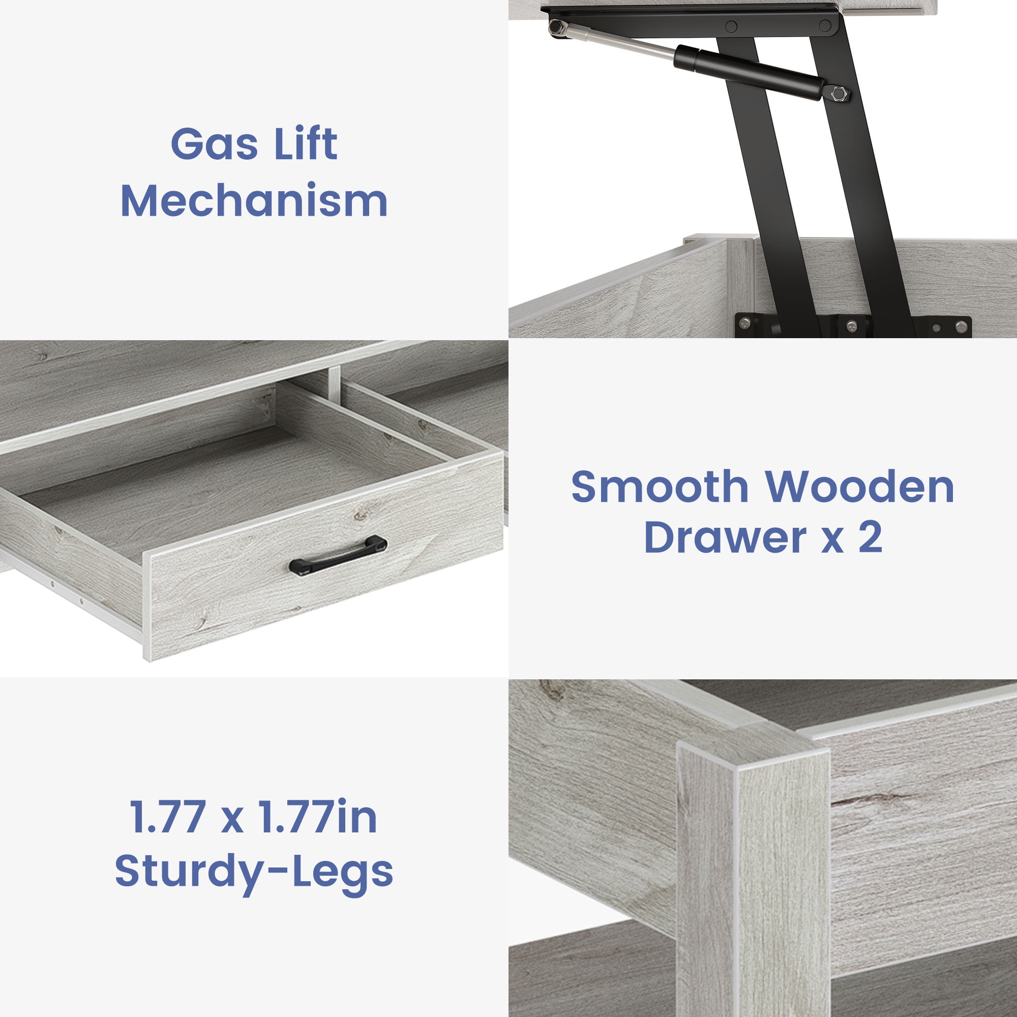 Greenstell Lift Top Coffee Table with 2 Drawers,39"Wide, Gray