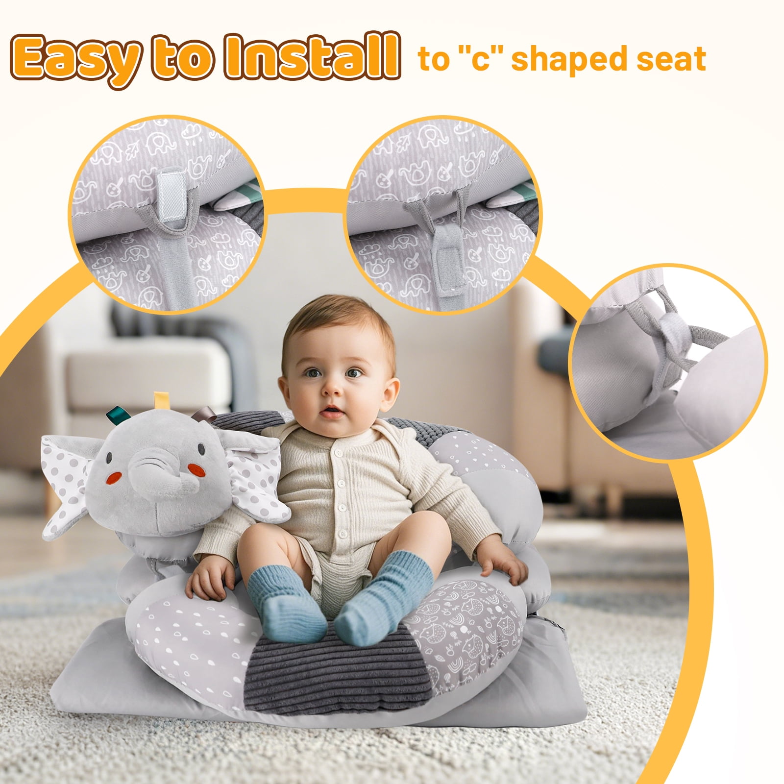 Blublu Park 3-in-1 Baby Sit Me Up Floor Seat, Detachable Pillow Tummy Time Mat Anti-Reflux Lounger, Grey