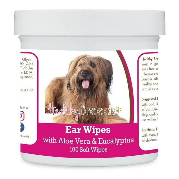 Healthy Breeds 192959823202 Briard Ear Cleaning Wipes with Aloe & Eucalyptus for Dogs - 100 Count