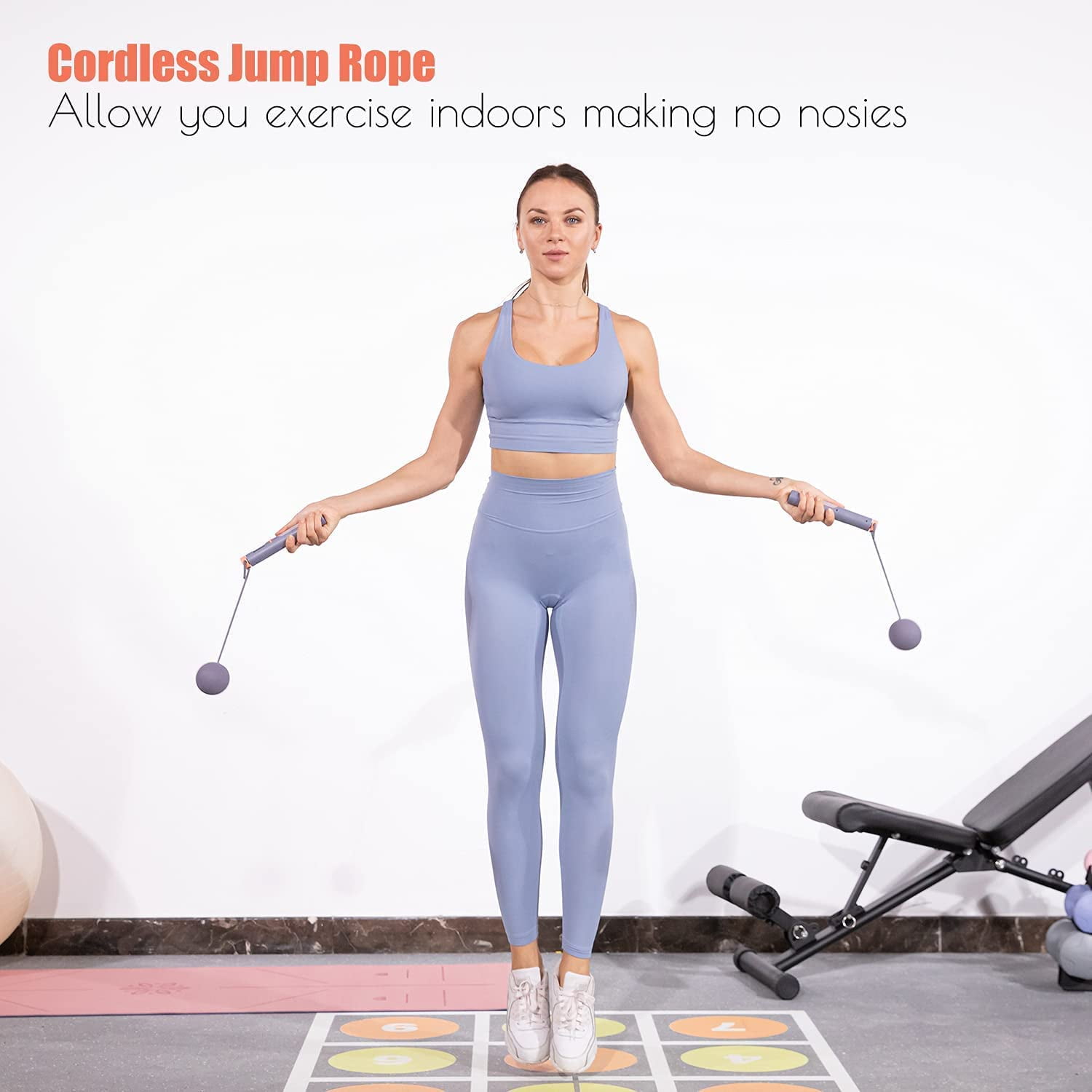 Herui Jump Rope Adjustable Digital Counting Jump Rope with Exercise Cordless Ball and Weighted Handles Speed Tangle-Free Skipping Rope with Alarm Reminder Suitable for Indoor and Outdoor Workout