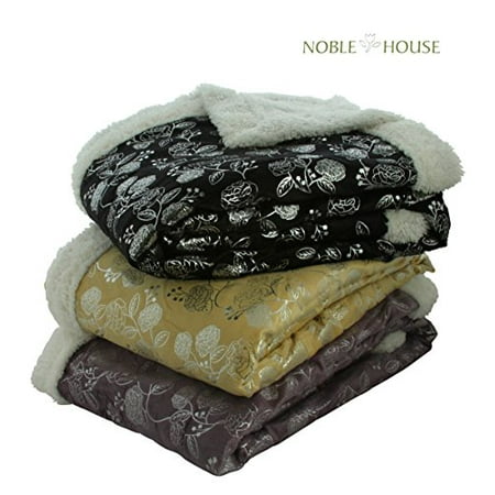 - Ben&Jonah Designer Plush Silver Flower Sherpa Throw Blanket (50