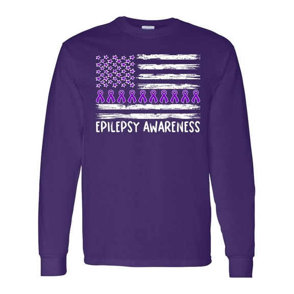 Inktastic Epilepsy Awareness Purple Ribbons and Flag Long Sleeve T-Shirt