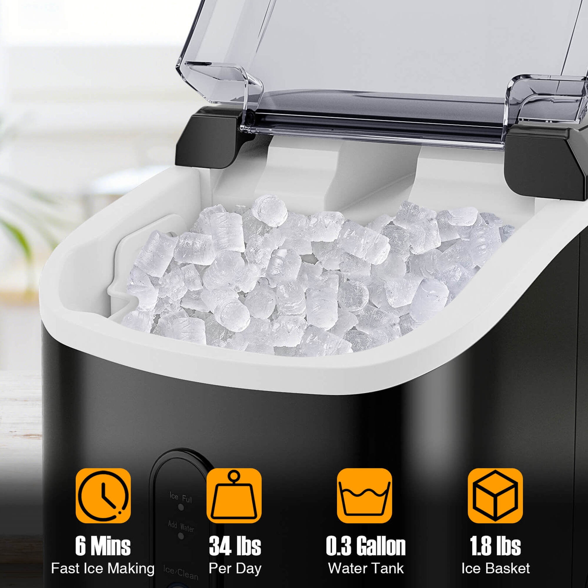 Costway Countertop Ice Maker with Soft Chewable Pellet Ice  Ready in 6 Mins Black