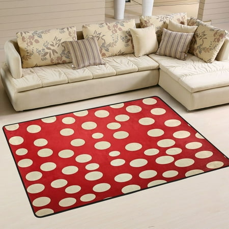 Area Rugs 36 x24 Indoor Non-Slip Wear Resistant Floor Mats Soft Large Carpets for Living Room Bedroom Home Decor Washable Rug Red Polka Dot Pattern