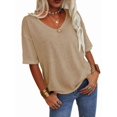 thumbnail image 3 of Women's 3/4 Sleeve Shirts V Neck Loose Fitting Tops Casual Solid Color Tshirts  Basic Tunic Summer Ladies Tops, 3 of 8