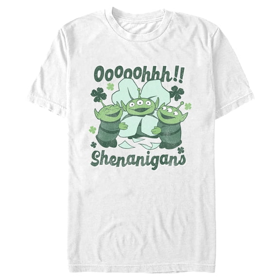Men's Toy Story St. Patrick's Day Little Green Men Ooooohhh Shenanigans Graphic Tee White Medium