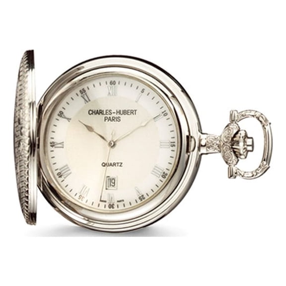 Charles Hubert Chrome Finish Brass With Shield Pocket Watch; for Adults and Teens; for Women and Men