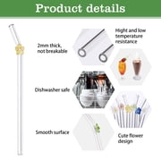 Lnrkai 12 Pcs Reusable Glass Straws, Cute Flower Reusable Drinking Straw with 4 Cleaning Brushes for Juice