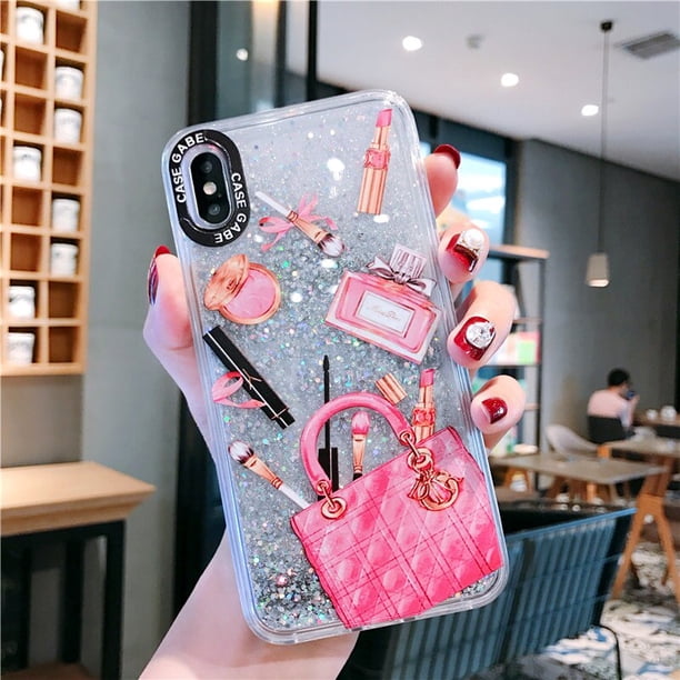 Sombra de ojos plana 14 13 12 funda de arena movediza para iPhone 11 pro x max xr 8 7 Plus brillo cosmético lápiz labial perfume maquillaje mujeres cubierta Fivean unisex