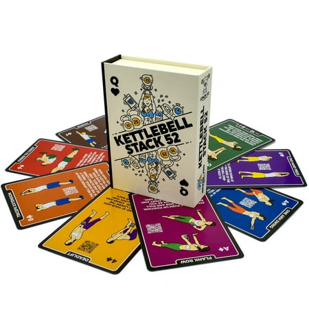Stack 52 Kettlebell Exercise Cards. Workout Playing Card Game. Video Instructions Included. Learn Kettle Bell Moves and Conditioning Drills. Home Fitness Training Program. (2019 Updated