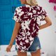 thumbnail image 4 of Camisa de manga corta de gasa para mujer, estampado floral, manga corta, verano, cuello en V, pantalón corto suelto y casual, Top de manga corta, rojo vino S, 4 of 6