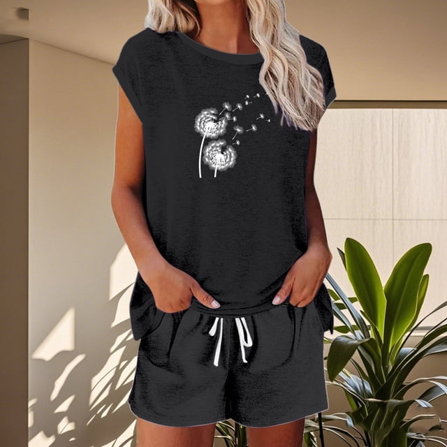 UANWENN Ensemble de Shorts pour Femmes Tenue Décontractée pour Printemps et Été Col Rond avec Cordon de Serrage pour Usage Quotidien et Assorti de Espadrilles Bikinis Grande Taille pour Femmes Maillots de Bain Deux Pièces pour Femmes