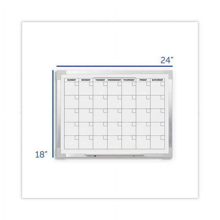 Framed Calendar Dry Erase Board, 24 x 18, White Surface, Silver Aluminum Frame Framed Calendar Dry Erase Board, 24 x 18, White Surface, Silver Aluminum Frame