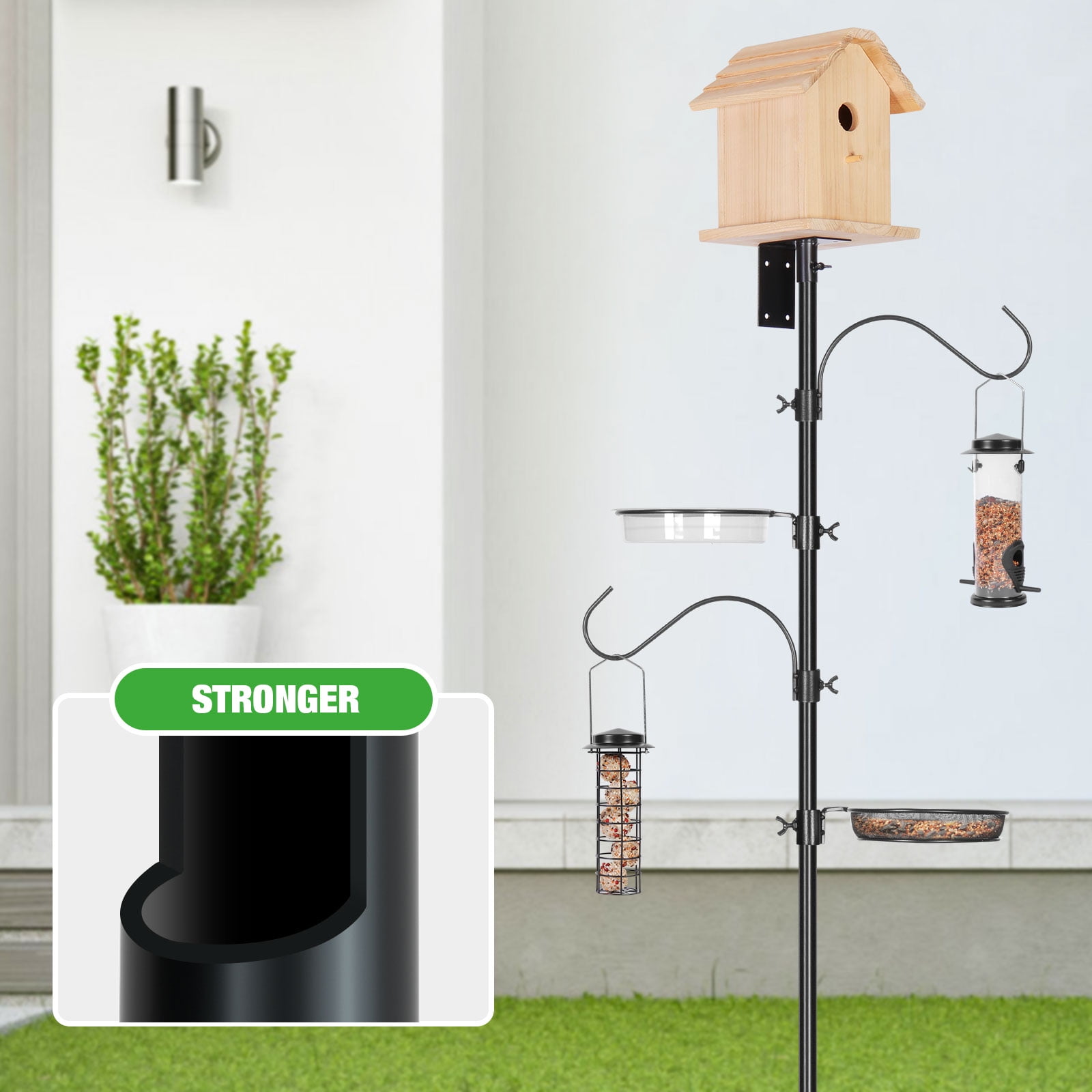 Urban Deco Bird House Pole Mount Kit 80 Inch with 2 Hanging Hooks - Heavy Duty Adjustable Bluebird Feeder Support Rod Stand Set for Outside, Yard, Garden