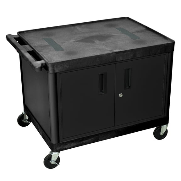 Offex 2 Shelf Audio and Video Utility Cart with Cabinet Black