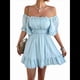 thumbnail image 4 of Vestido de Corta con Volantes de Color Liso para Mujer, Azul, Talla S, 4 of 10