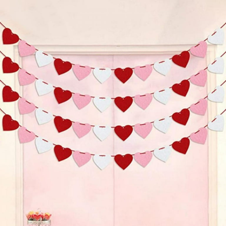 Valentine's Day Felt Banner - No DIY Required - Valentines Decorations - Valentines Felt Heart Garland Banner - Valentine's Day Outdoor Indoor Home