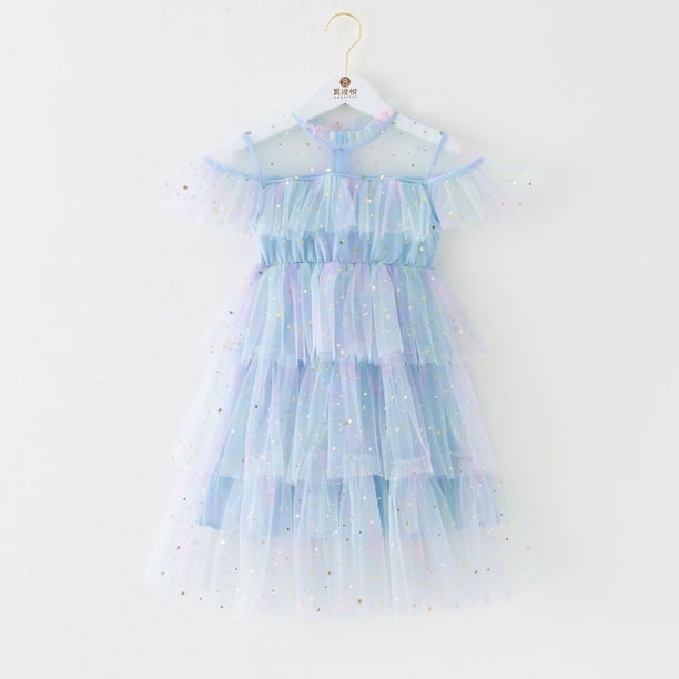 Verano bebé niñas princesa vestido Hada estrella lentejuelas aire malla vestido tul tutú falda para niños niña cumpleaños fiesta Casual ropa 150 (8-9T) Gao Jinjia LED