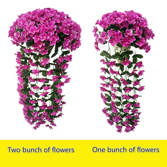 Taotanxi 2PCS Artificial Hanging Flowers for Outdoors, Faux Plants Outdoor UV Resistant, Hanging Baskets with Artificial Flowers for Planters, Spring Summer Porch Patio Decorations Outdoor (Purple)
