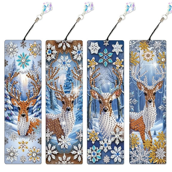 4pcs Diamond Painting Kit Bookmark 5D DIY Fawn Special Design Shimmering Handmade Artwork For Book Lovers Perfect for Birthdays, Christmas, and Holidays