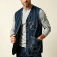 thumbnail image 5 of LODIENY Men Casual Denim Utility Vest Outdoor Button Up V Neck Sleeveless Retro Jean Waistcoat Lightweight Hiking Fishing Gilet Outerwear with Multi Pockets Blue XXL, 5 of 5