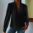 thumbnail image 2 of Ltctricy Women's Satin Silk Blouses Dressy Casual Pleated Long Sleeve V Neck Business Work Tops Loose Office Shirts(Black,X-Large), 2 of 7