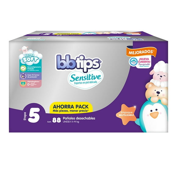 Pañal Desechable Bbtips Talla 5 Unisex 88 piezas