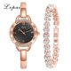 thumbnail image 1 of Reloj de cuarzo femenino Reloj simple Exquisito conjunto de reloj de pulsera para mujer (oro rosa negro), 1 of 5