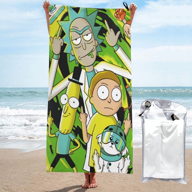 Toalla de playa Rick y Morty, suave, de secado rápido, resistente a la arena, para piscina, yoga, gimnasio, camping, toallas de baño ligeras, regalo para niños, niñas, niños y adultos, 27,5 x 55