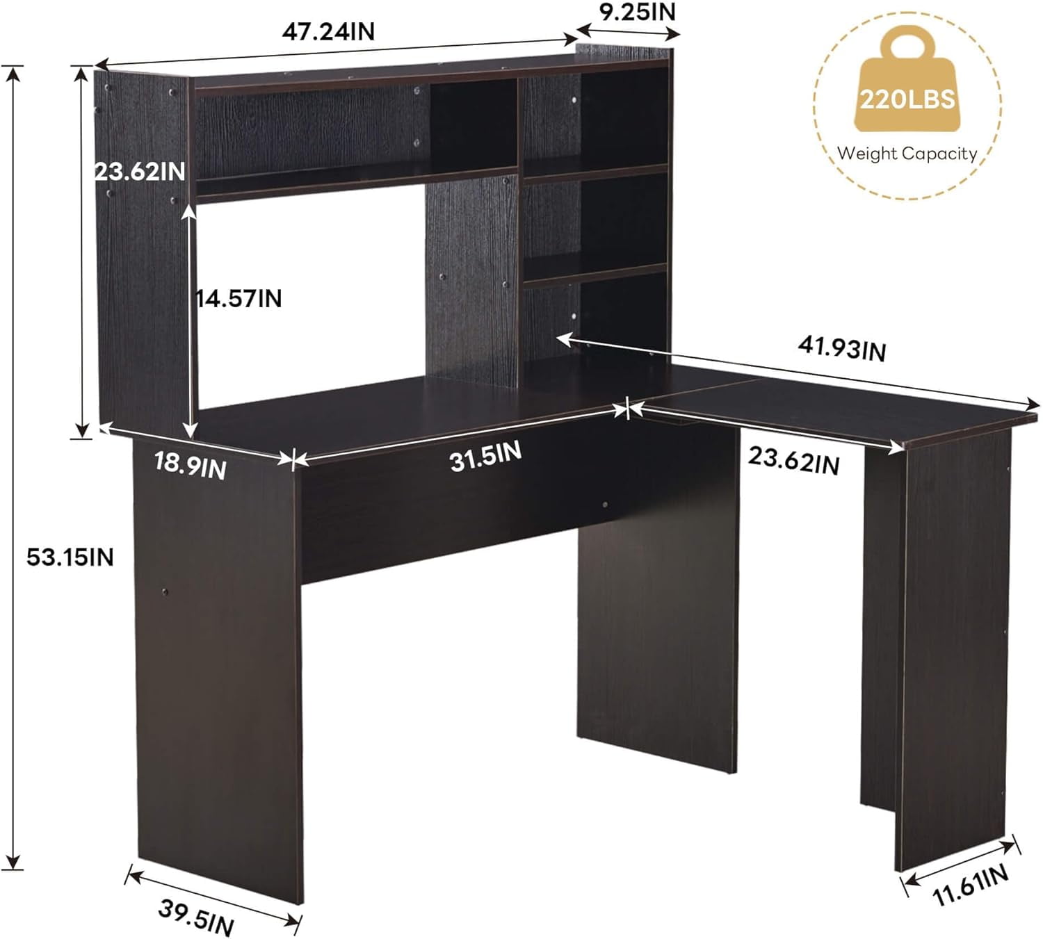 ivinta L Shaped Office Desk with Storage Shelves, 47.2" Modern Corner Computer Desk with Storage hutch for Gaming Writing Study Wrok, Small Home Office Table for Bedroom Living Room,7194 (Dark Brown)