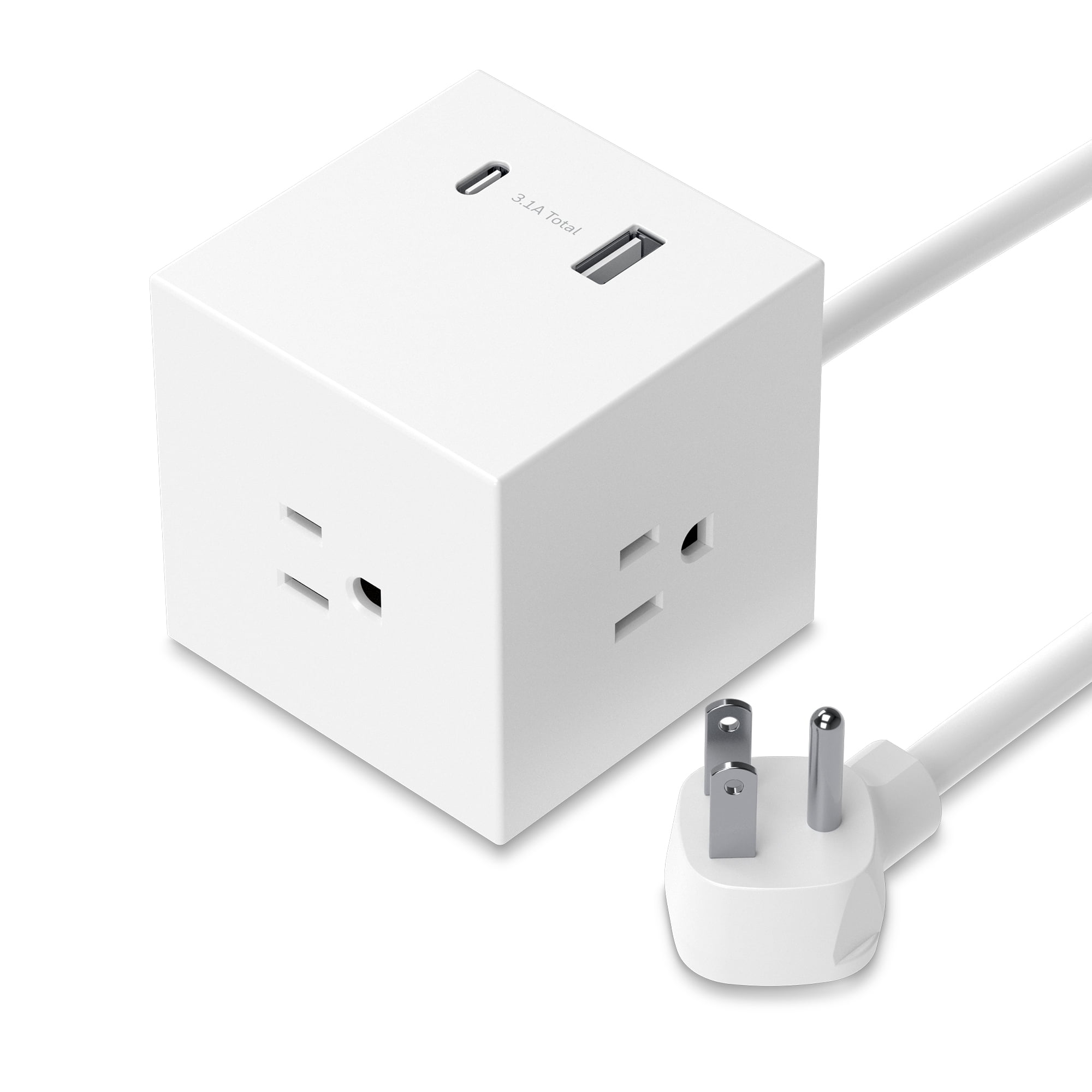 Honeywell Power Cube Surge Protector with 3 AC Outlets and 2 USB Ports, 4ft Fabric Cord, White