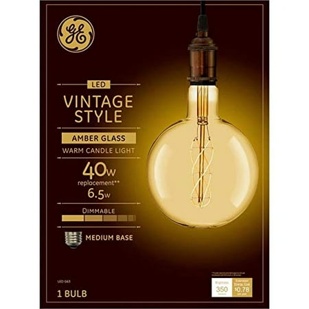 

GE Vintage Style LED Light Bulb Amber 6.5 Watts G63 Globe Light Bulb